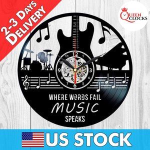 Music Vinyl Clock Wall Decor Guitar Lover Gifts